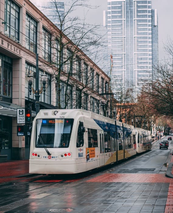 Lightrail going through the city